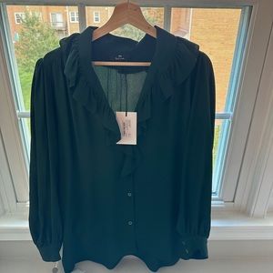 Paul Smith with tags green long sleeve shirt, button up ruffle neck.